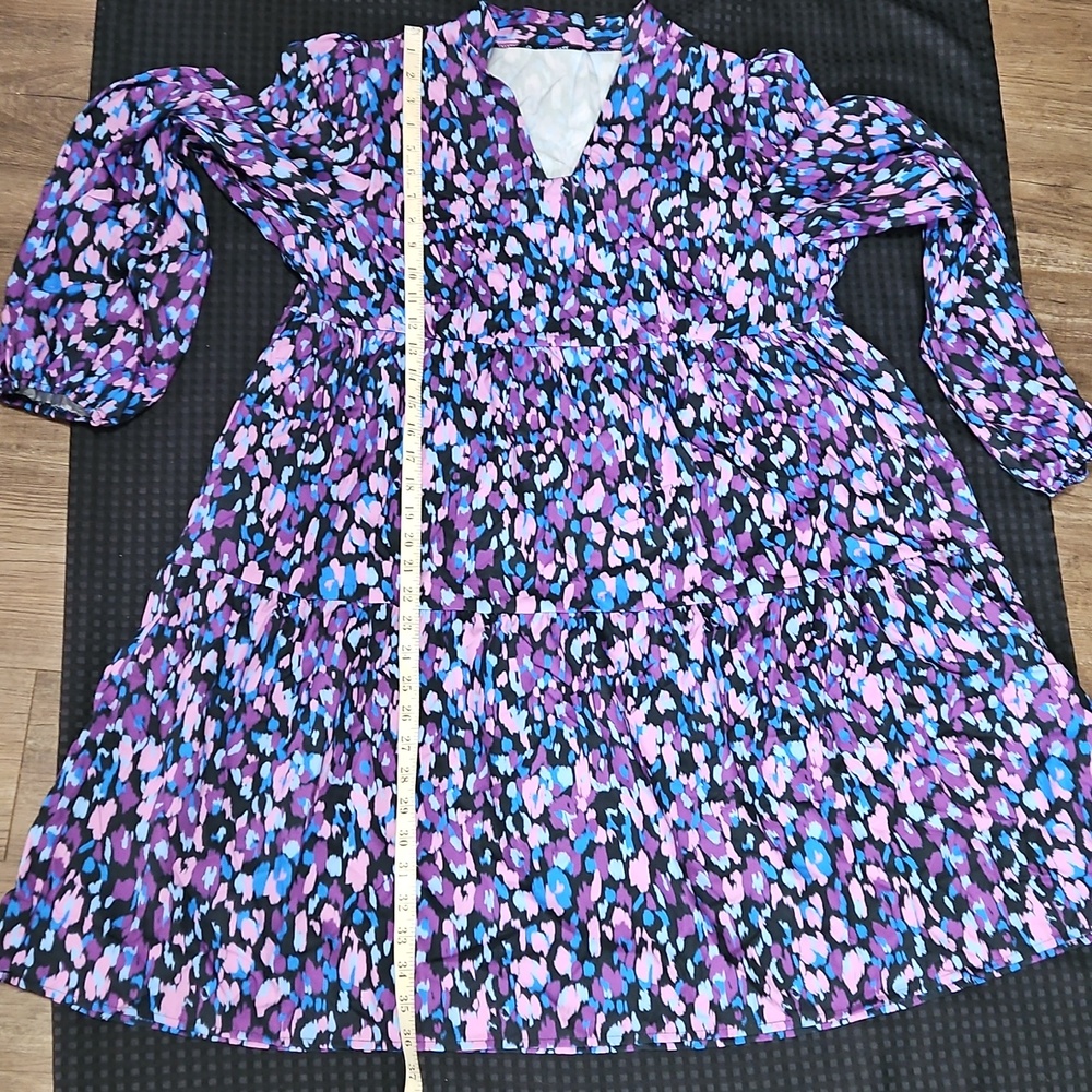 Shein, Fairy Grunge, Purple Floral, Tiered Dress, Long Sleeve, V-neck, Size-XL - Picture 12 of 13